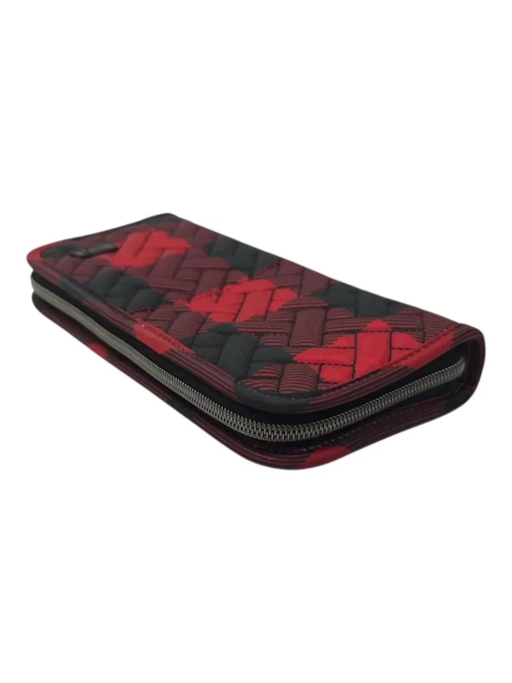 Lug Buffalo Check Red Black Plaid Quilted Compact Cosmetic Brush Organizer